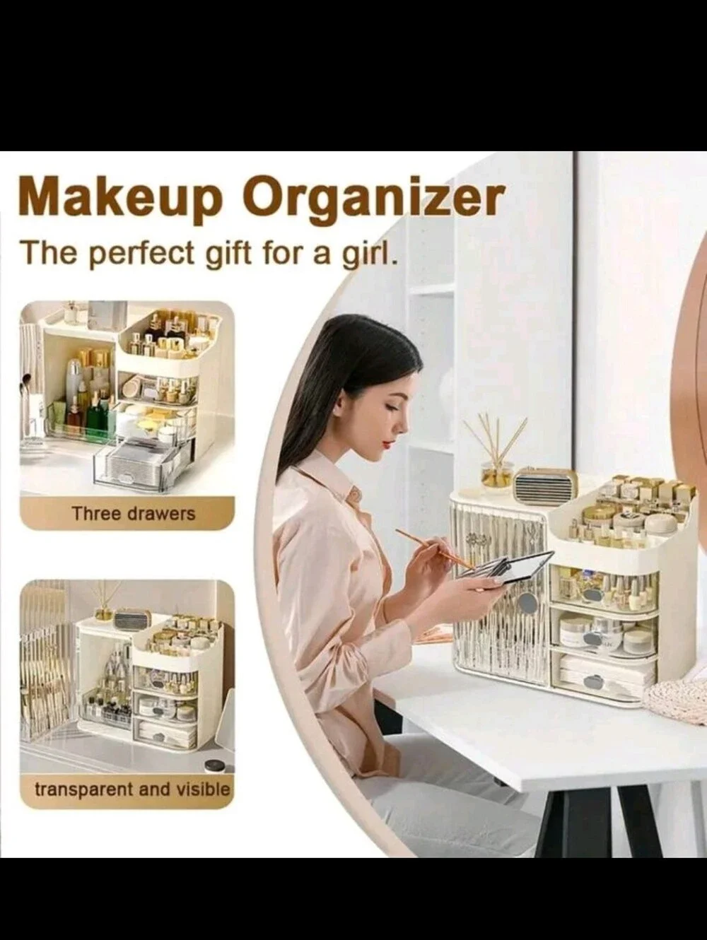 White Cosmetic Organizer Storage Tower by